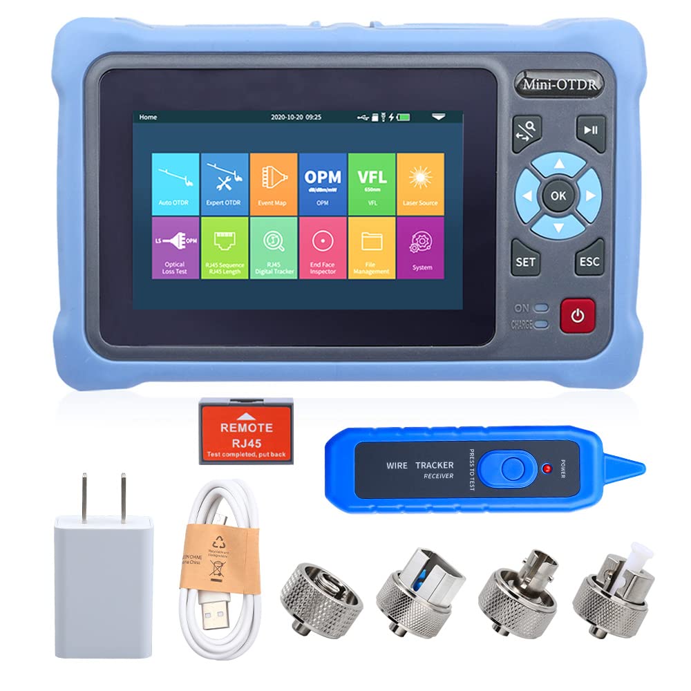OTDR Optical Fiber Tester 1310/1550nm with 4.3 inch Touch Screen Test Range 5m-100Km OPM/OLS/RJ45/VFL and Other Multi-Function Network Tester FC/UPC