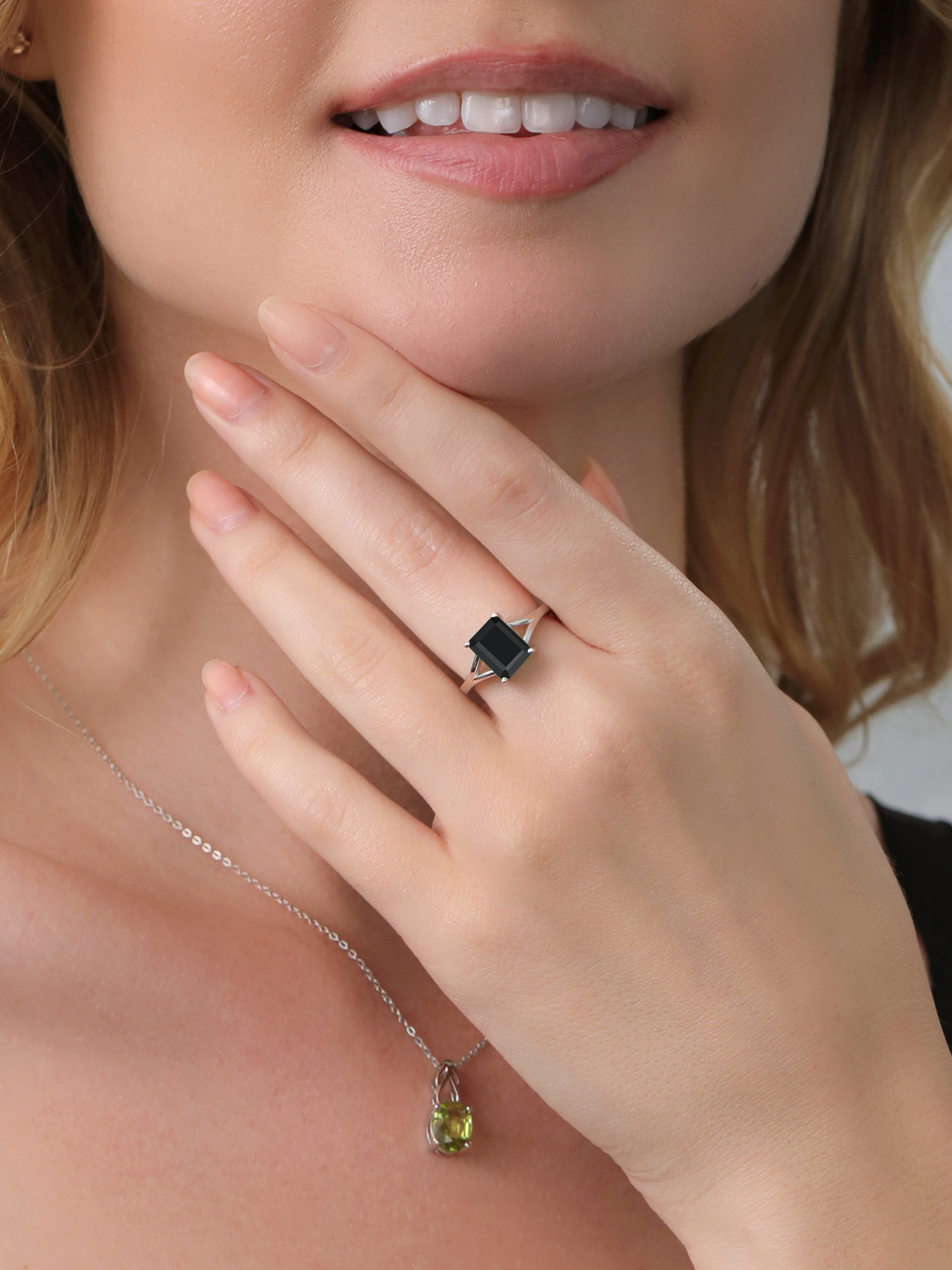 Gem Stone King 925 Sterling Silver Black Onyx Solitaire Engagement Ring For Women (2.10 Cttw, Emerald Cut 9X7MM, Gemstone December Birthstone