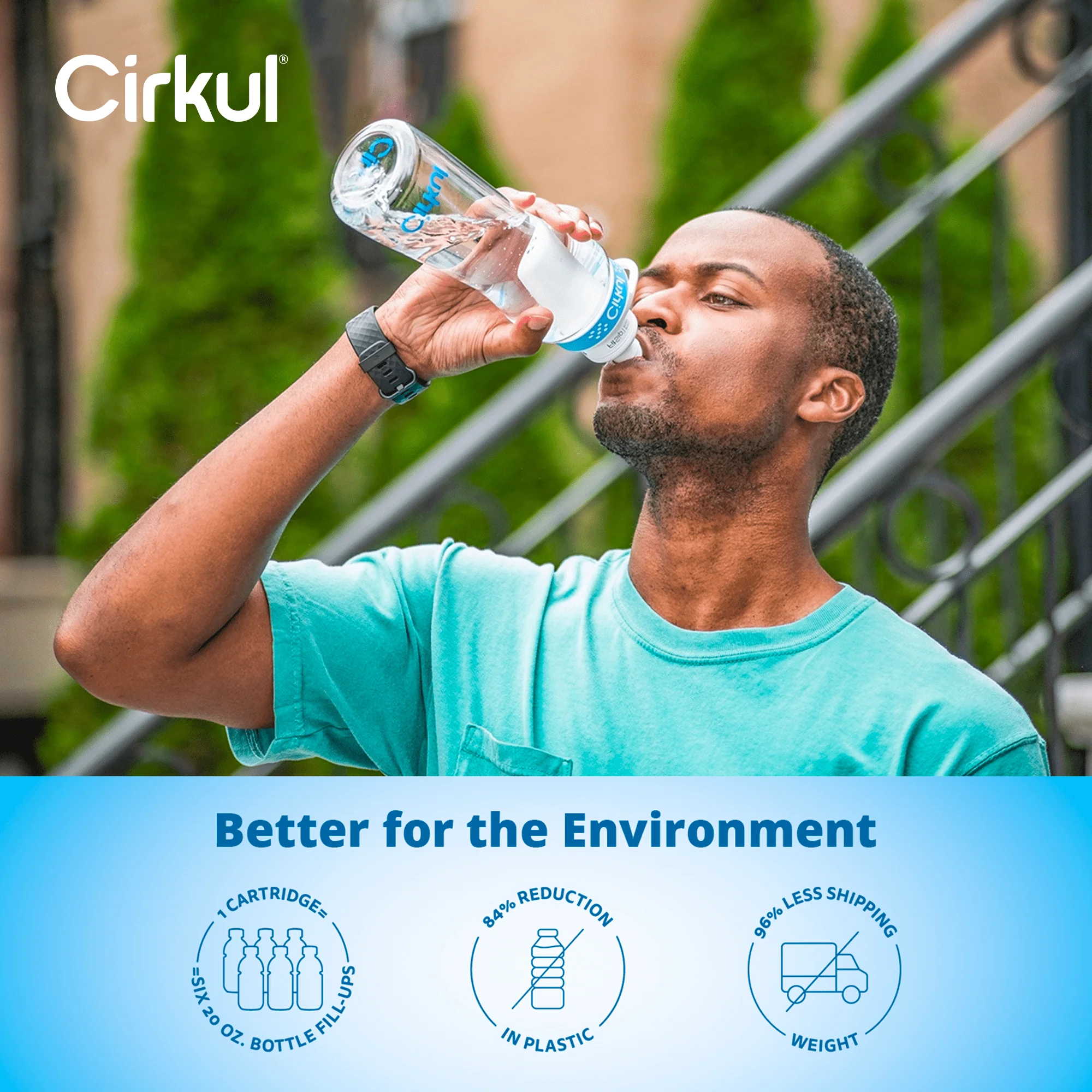 Cirkul 22oz Plastic Water Bottle Starter Kit with Blue Lid and 2 Flavor Cartridges (Fruit Punch & Mixed Berry)