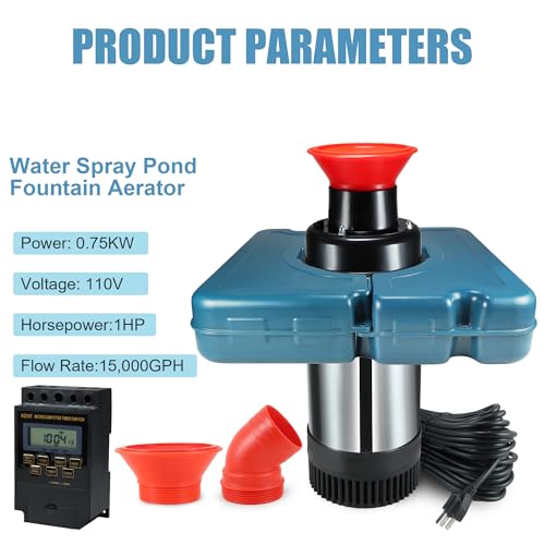 Pond Fountain Aerator, F2-2 1HP 750W 110V Stainless Steel Floating Fountain With 100 Feet Power Cord