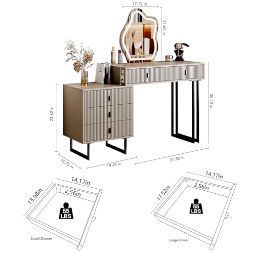 Makeup Vanity Desk with Cloud Lighted Mirror with Power Outlet and LED Strip, 3 Color Lighting Modes with Adjustable Brightness