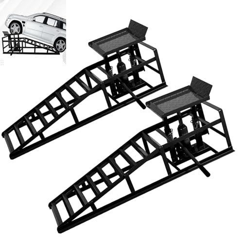 2PCS Hydraulic Car and Truck Service Ramps,11023 Lbs (5 Tons) Capacity, Portable Lifts Ramps for Oil Changes, Adjustable Lift Height 9.8" to 16.21"