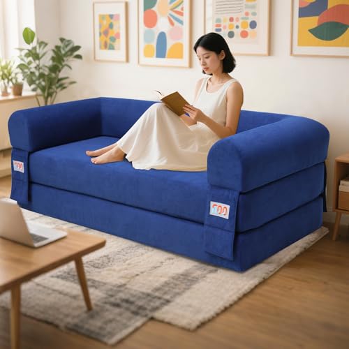 Convertible Sleeper Sofa Bed with Cylindrical Pillow, Comfy Foldable Sofa Bed Compressed Sofa in Box