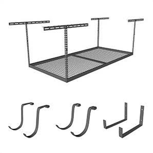 SafeRacks 4&x8& Overhead Storage Combo 24x22 to 45x22 Drop - Hammertone (2 Racks and 18 Hooks)