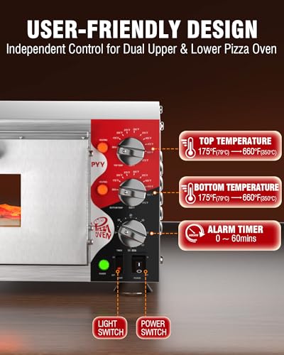 PYY 16" Indoor Electric Double Decker Pizza Oven w/Pizza Stone for Restaurant Home,Countertop Pizza Oven with 60-min Ring Timer