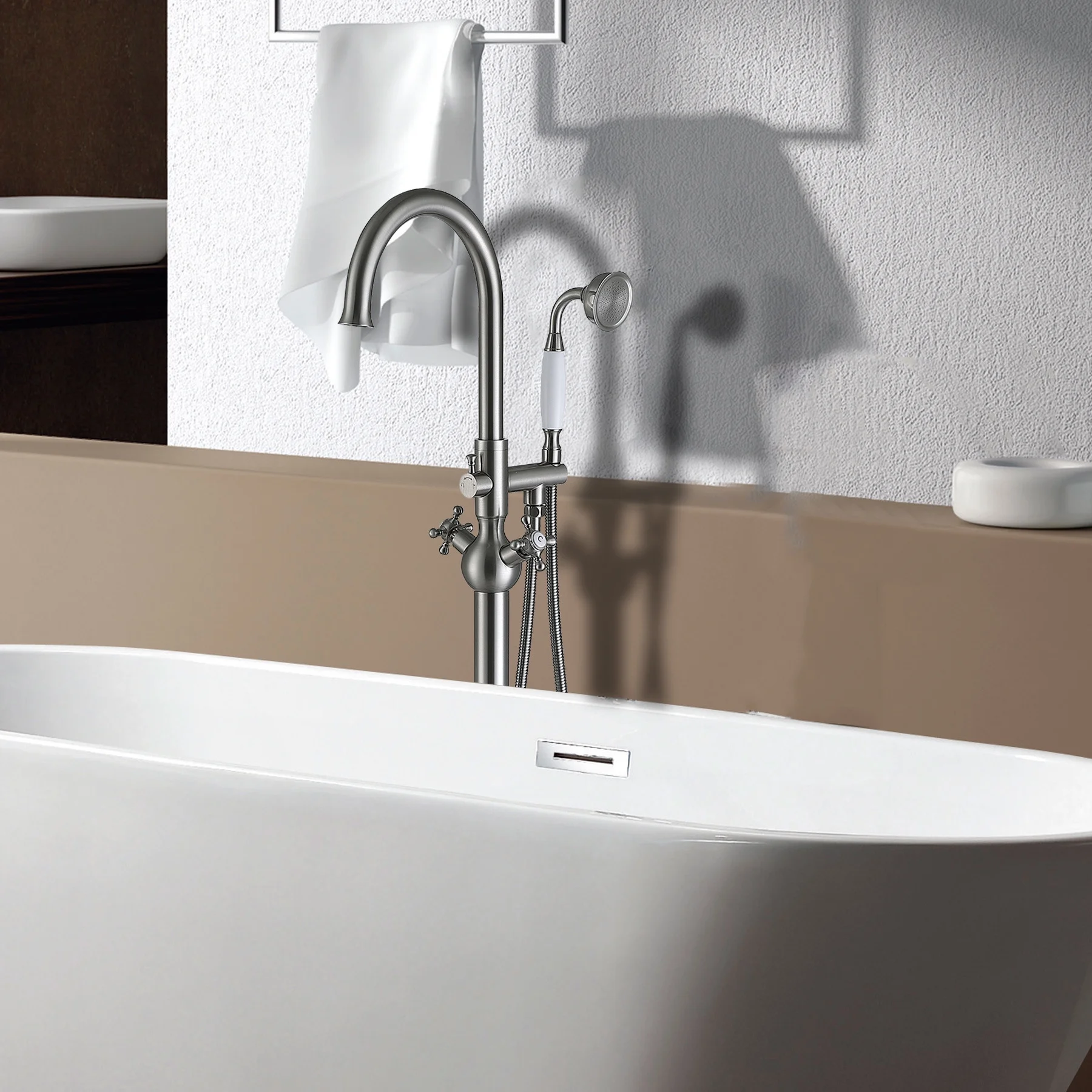 Elegant Freestanding Bathtub Faucet with Hand Shower - 13.5 - Elevate Bathing Experience