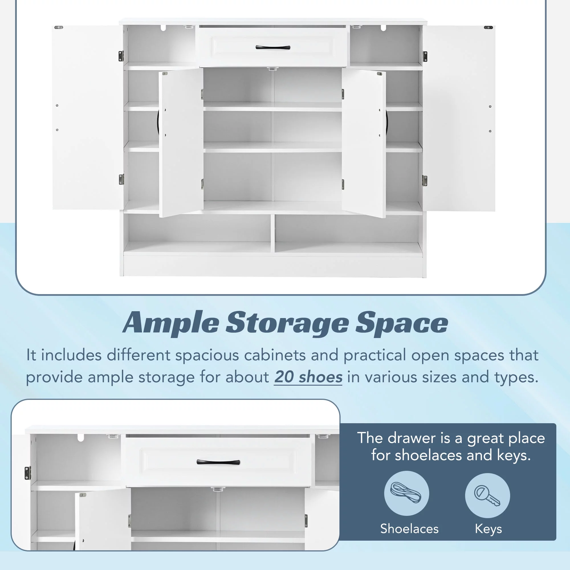 EUROCO 47.2" Shoe Cabinet for Entryway ,Free Standing Shoe Storage Cabinet Shoe Rack Organizer with 8 Adjustable Shelves
