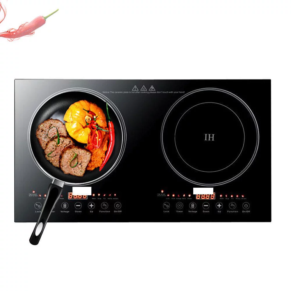 Portable Electric Induction Cooktop, 2-Burner Tempered Glass Countertop Dual Ceramic Cooker Burner Stove 2400W 110V