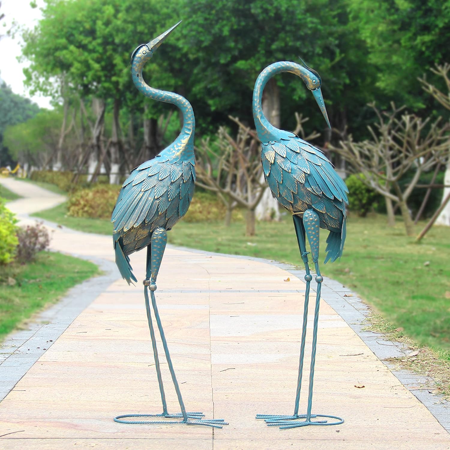 33-37 Inch Metal Crane Garden Statue Décor, 35-40 Inch Standing Garden Crane Statues, Outdoor Decoration for Yard Pond Lawn Backyard Pool