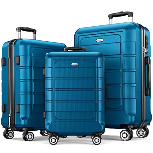 SHOWKOO Luggage Sets Expandable PC+ABS Durable Suitcase Double Wheels TSA Lock Black