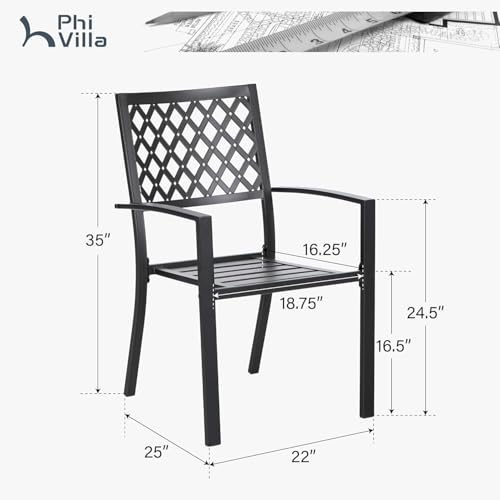 PHI VILLA Stackable Wrought Iron Patio Dining Chairs - Set of 2 Black Outdoor Chair Bistro Metal Chairs, Support 300 LBS