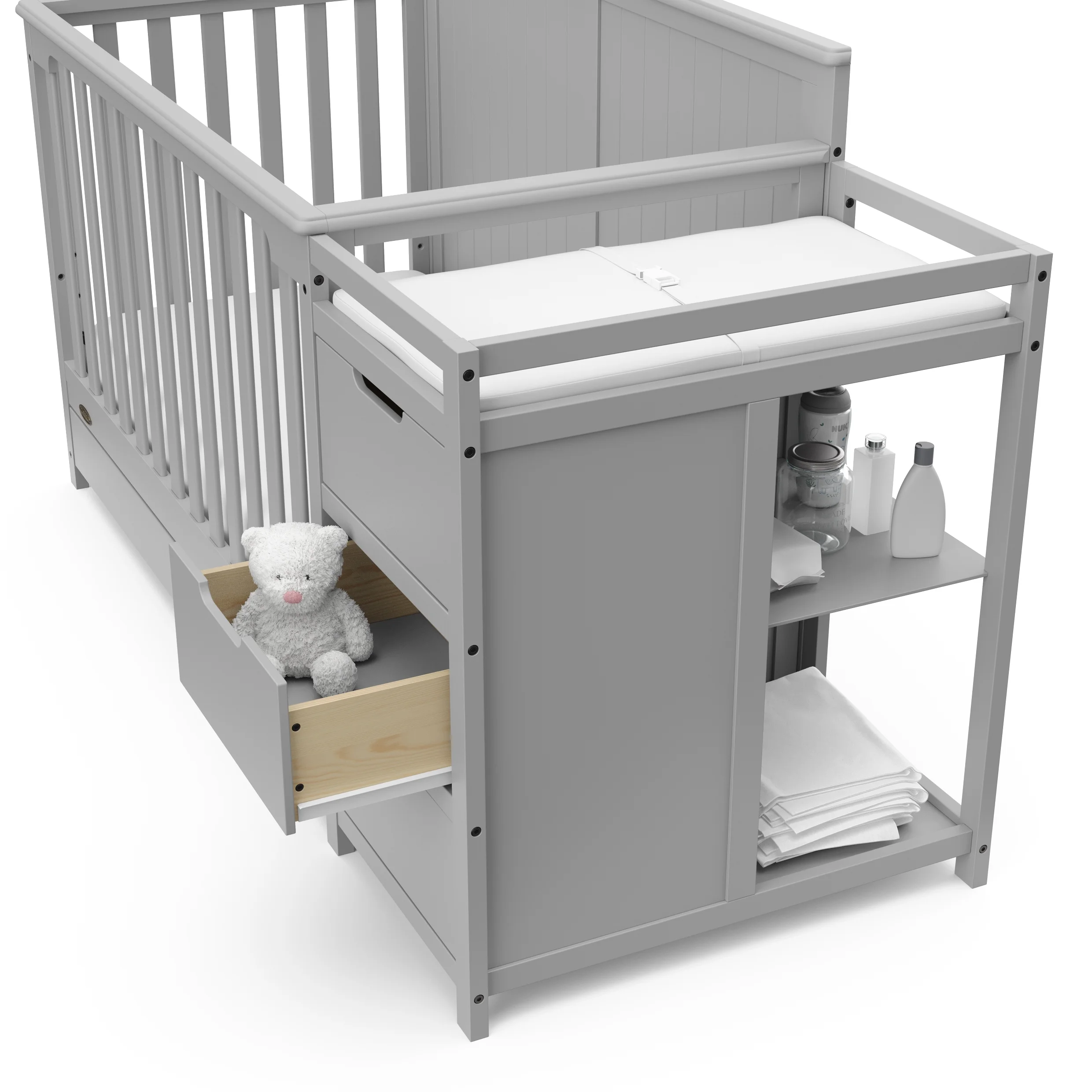 Graco Hadley 5-in-1 Convertible Crib and Changer with Drawer, Pebble Gray - Curated Treasures Market