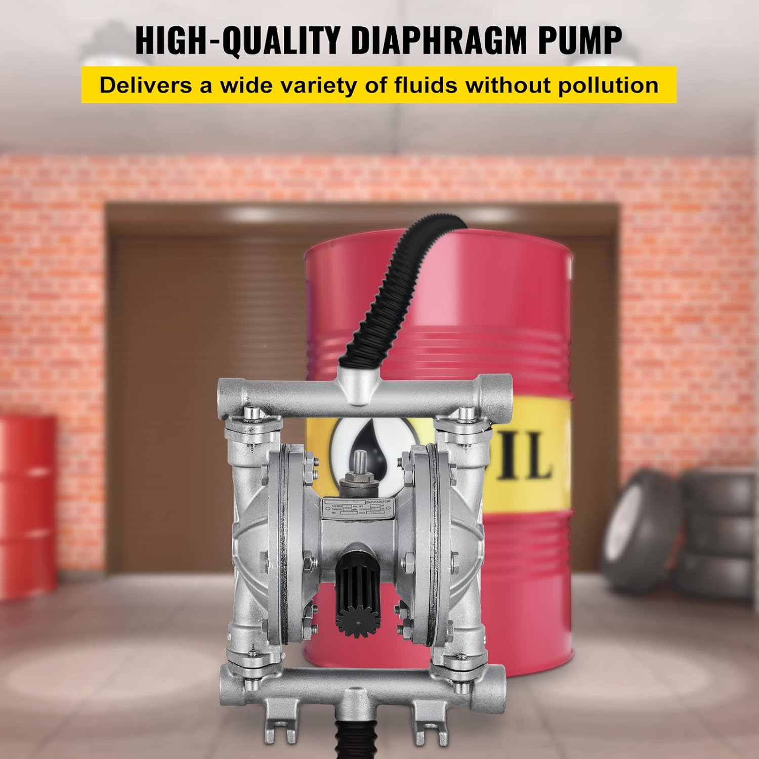 Happybuy Air-Operated Double Diaphragm Pump 1/2 inch Inlet and Outlet 304 Stainless Steel 12 GPM Max 115PSI Corrosion-Proof Nitrile Diaphragm Air