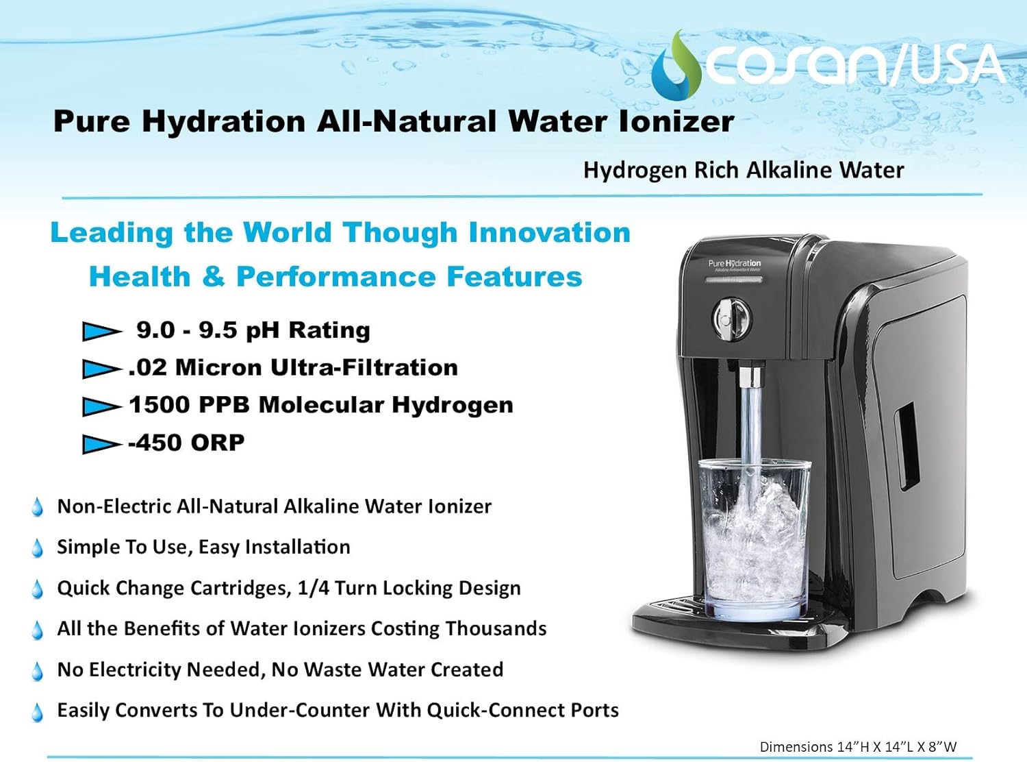 Pure Hydration Alkaline Water Machine | Alkaline Water at Home for Only $.07 per Liter | Ideal pH & Loaded with Antioxidants | Ultra Filtration