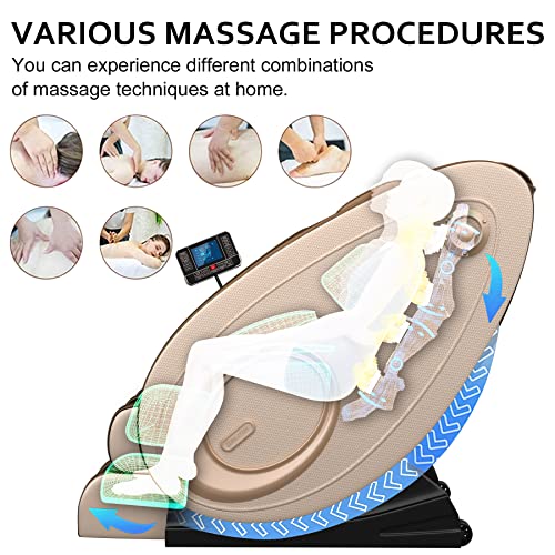 Massage Chair with Zero Gravity, Full Body Massage Chair Recliner with Airbags, Heating, Bluetooth Speaker, Foot Roller, Touch Screen, Gold