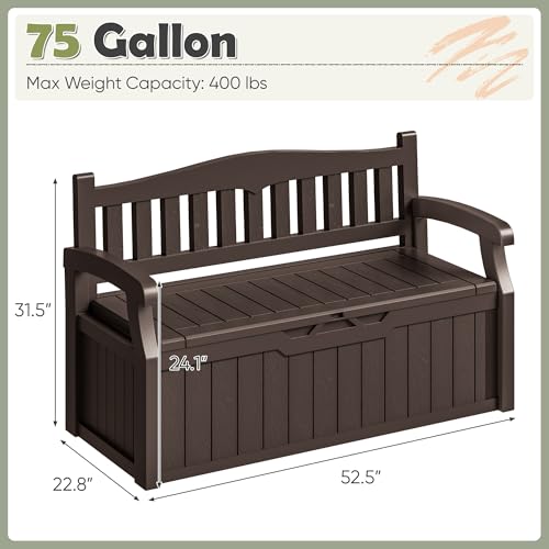 Homall 75 Gallon Outdoor Storage Benches Lockable Deck Box with Waterproof and UV Resistant, Waterproof Storage Box for Patio Furniture, Tools
