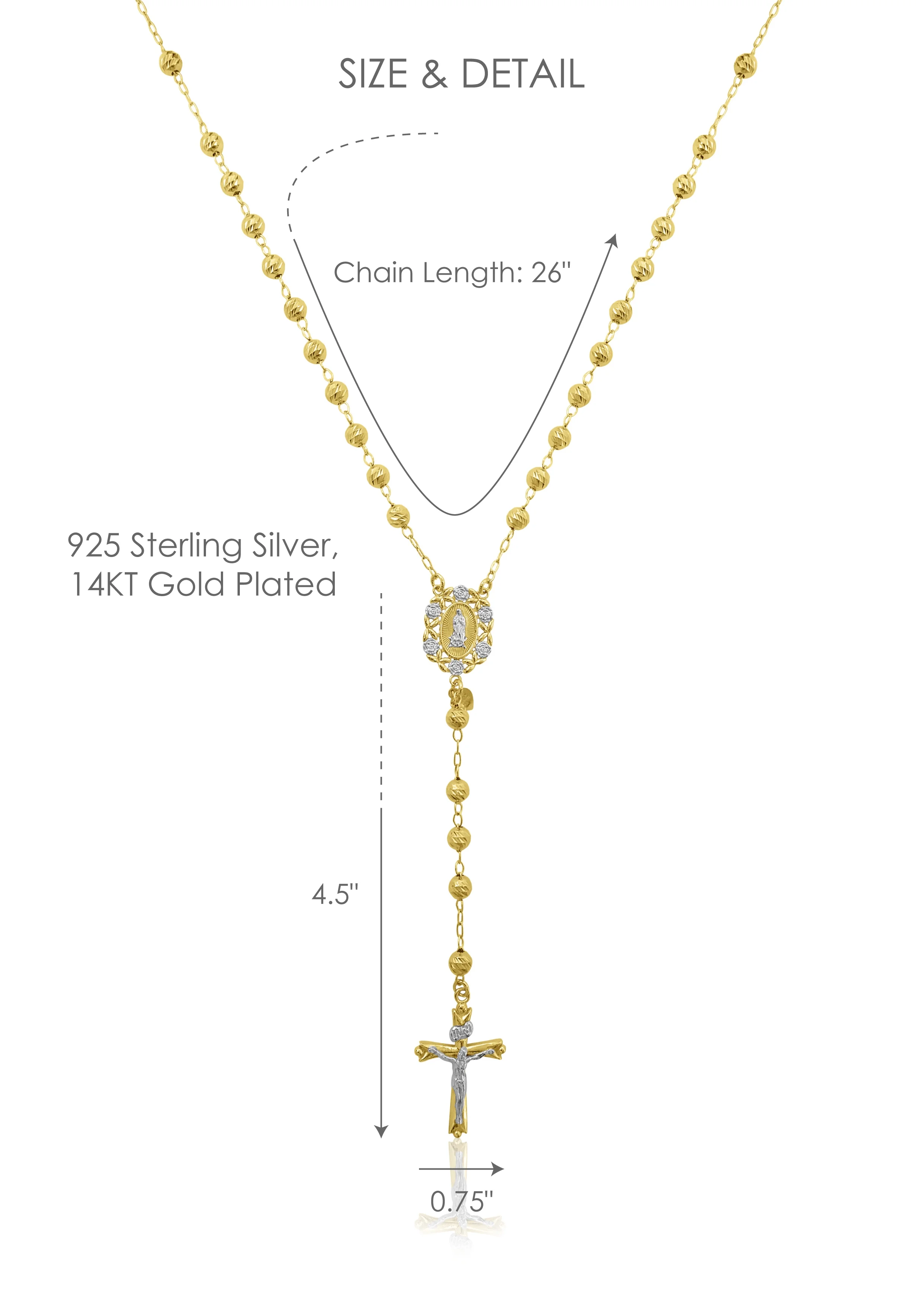 Brilliance Fine Jewelry Women's 14K Gold Plated Sterling Silver Yellow Beads Rosary Necklace 26"