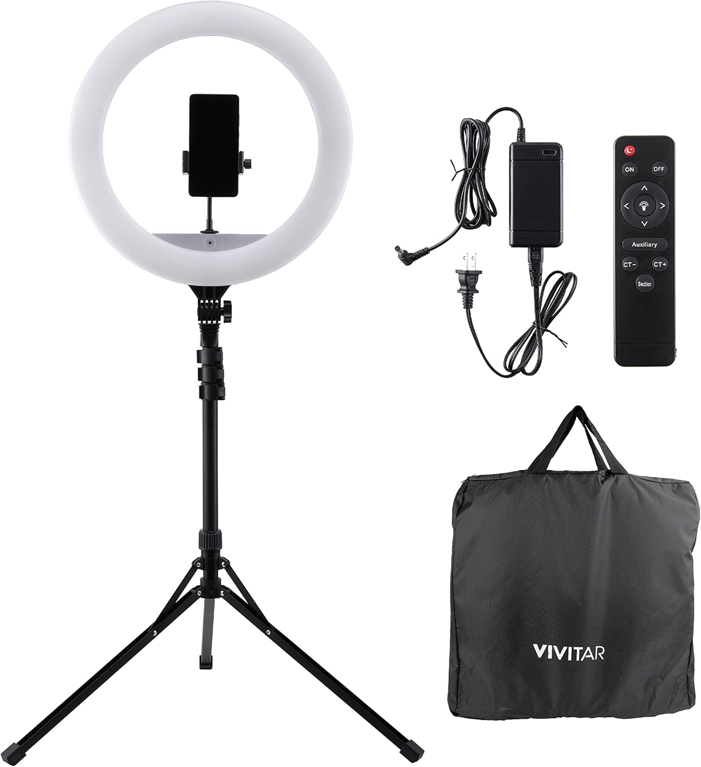Vivitar LED Ring Light with Stand, 18 Inch Adjustable Brightness Ring Light with Tablet Holder and Wireless Remote