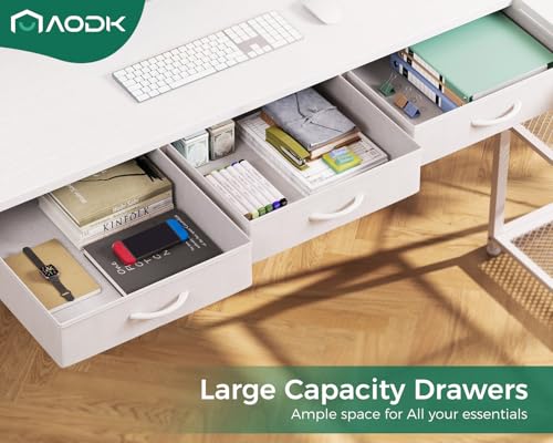 AODK 53 Inch L Shaped Computer Desk with Drawers, Corner Desk with Power Outlets & Reversible Storage Shelves