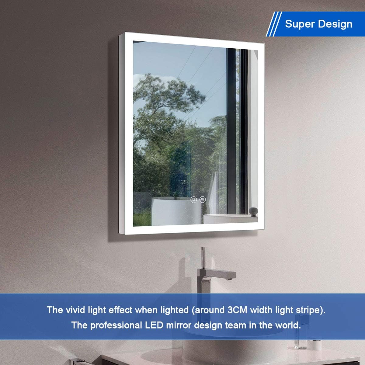 Dimmable LED Bathroom Mirror with Anti-Fog Function, 36x28 in Vertical & Horizontal Mount Illuminated Mirror with Touch Button, CRI>90
