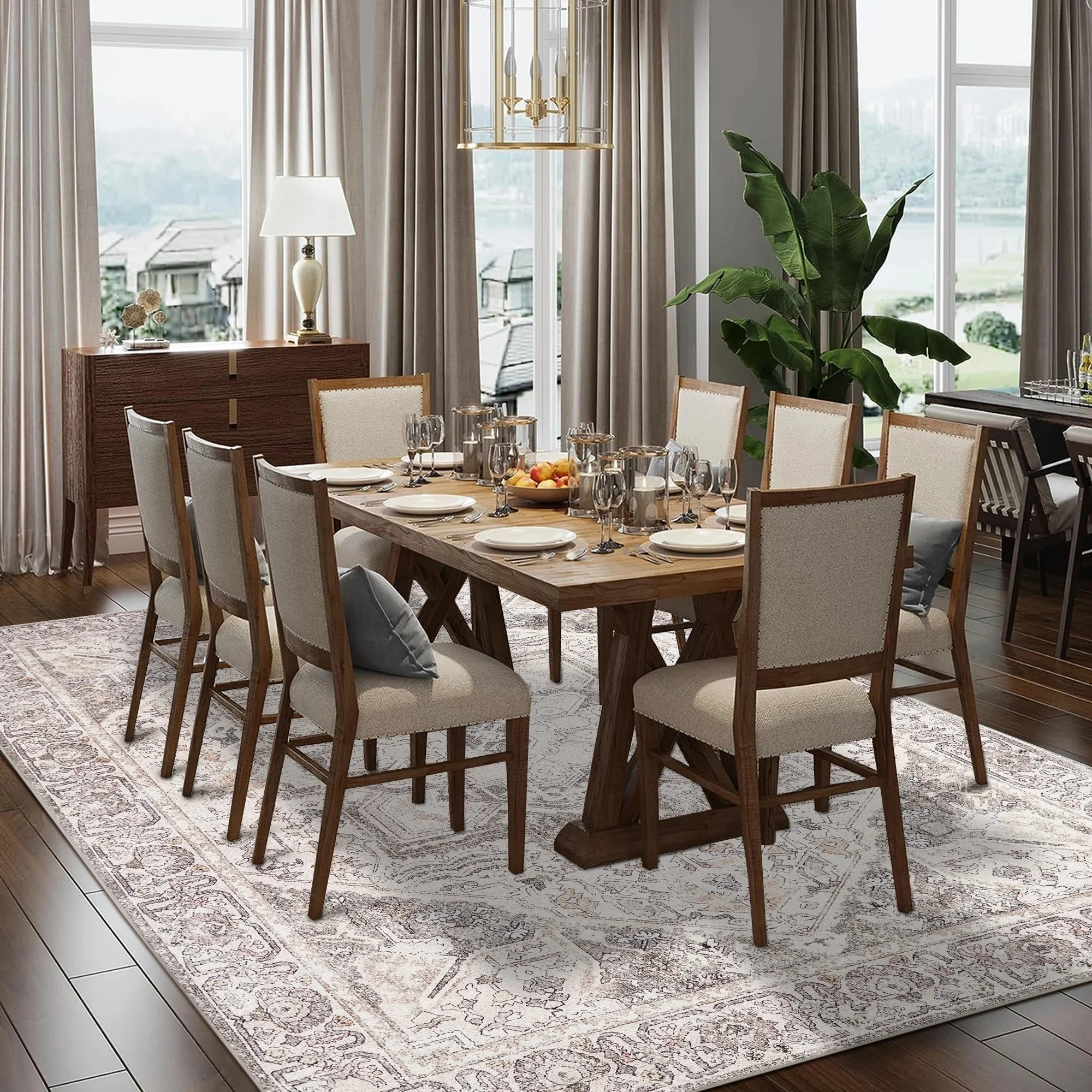 PureCozy 5' x 7' Washable Brown Area Rugs for Living Room Bedroom Dining Room Office Farmhouse Retro Traditional Vintage Rugs Non-slip
