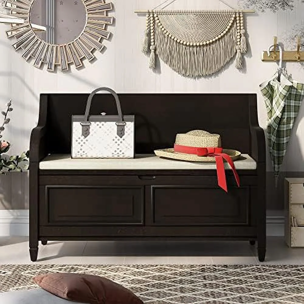 KBANZIBIU Bench with Cushion  Shoe Bench with 2 Doors Cabinet Shoe Cabinet for Entryway Hallway  Living Room  Mudroom (Brown)