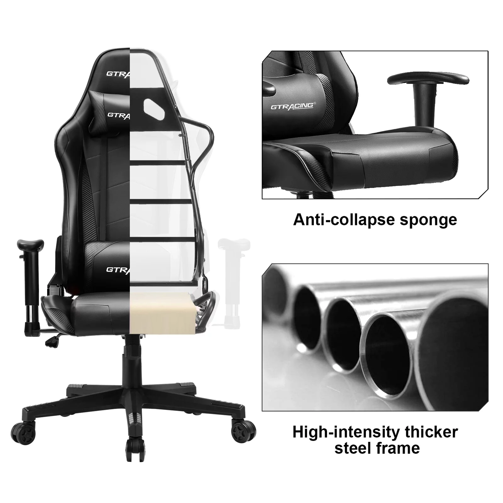 GTRACING Gaming Chair Racing Office Computer Ergonomic Video Game Chair Backrest and Seat Height Adjustable Swivel Recliner with Headrest and Lumbar
