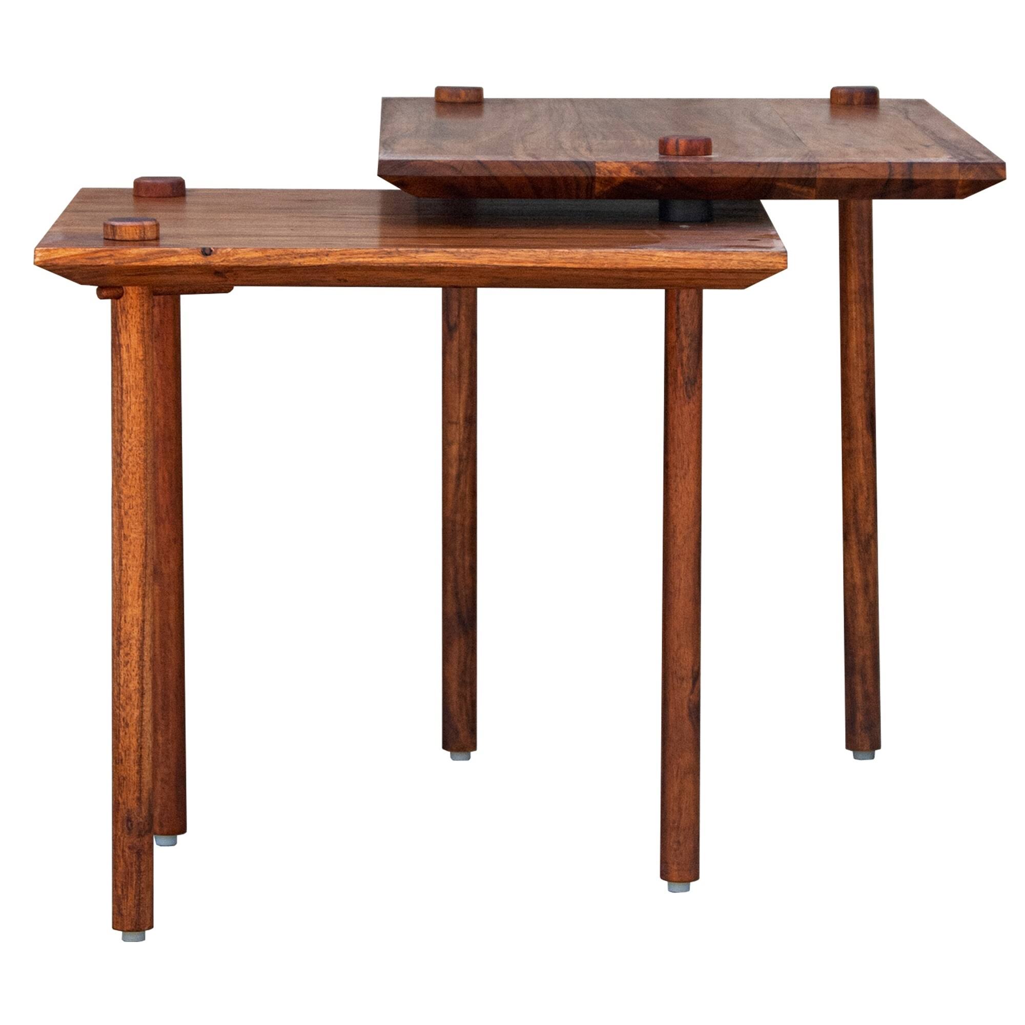 Solid Wood End Table with Pull Out Extension and Grain Details, Dark Brown ,Saltoro Sherpi