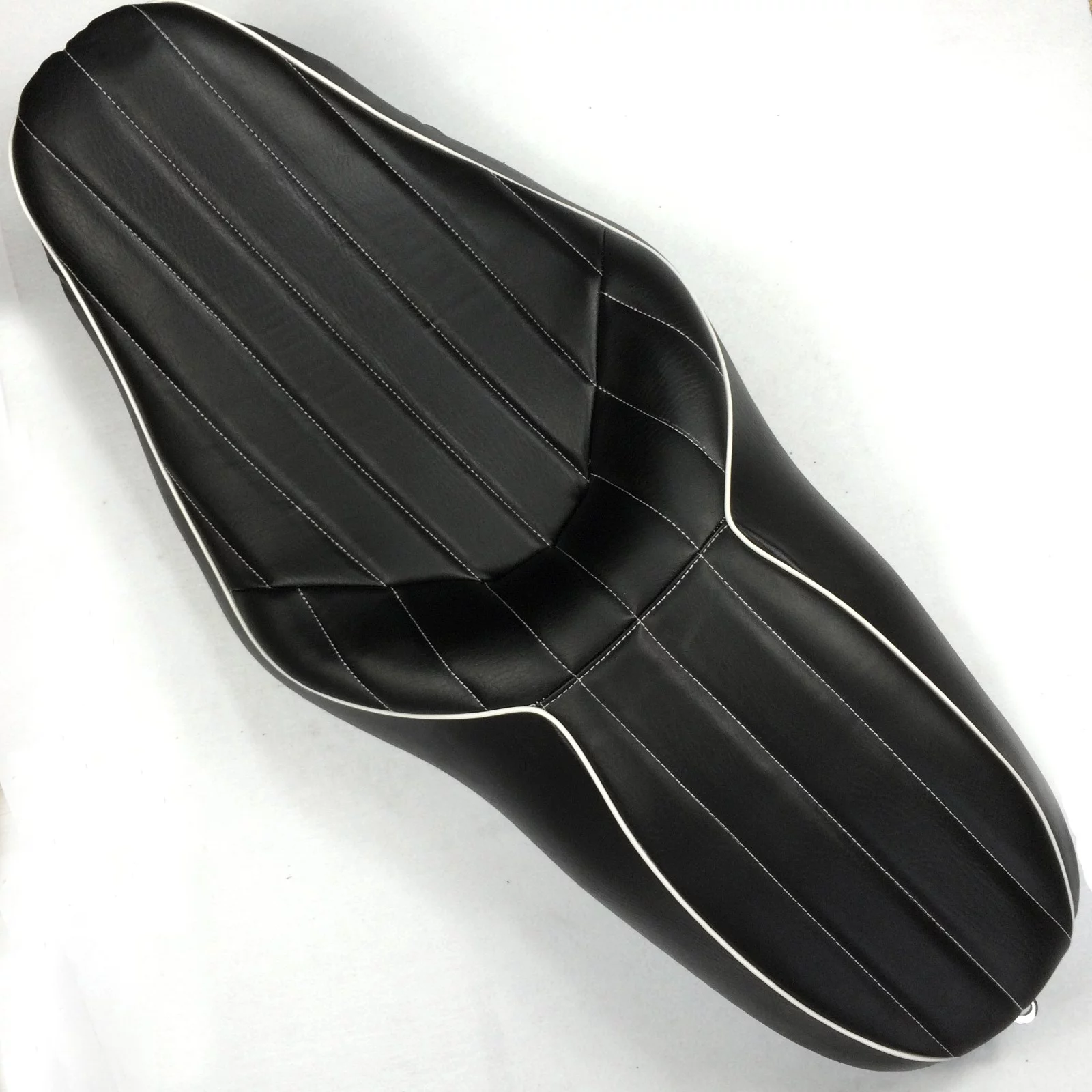 HTT Motorcycle Black Custom Driver Passenger 2-up Vertical Stripes Style Leather Seat For 2007 2008 2009 2010 2011 2012 2013 2014 2015 Harley
