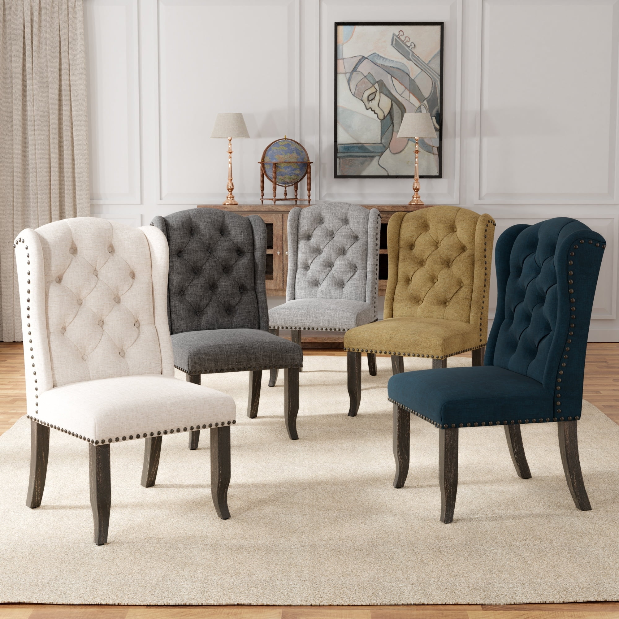 Furniture of America Tays Tufted Linen Wingback Dining Chairs (Set of 2) by  Beige Upholstered