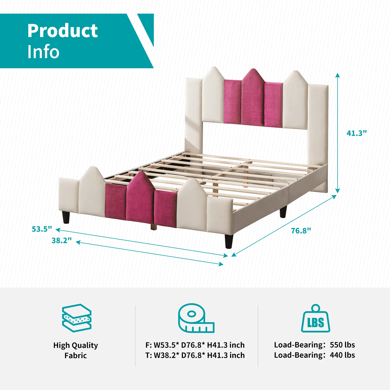 BALUS Full Bed Frames for Kids, Wood Upholstered Bed Platform with Headboard, Children Bedroom Kids Bed, No Box Spring Needed, Easy Assembly