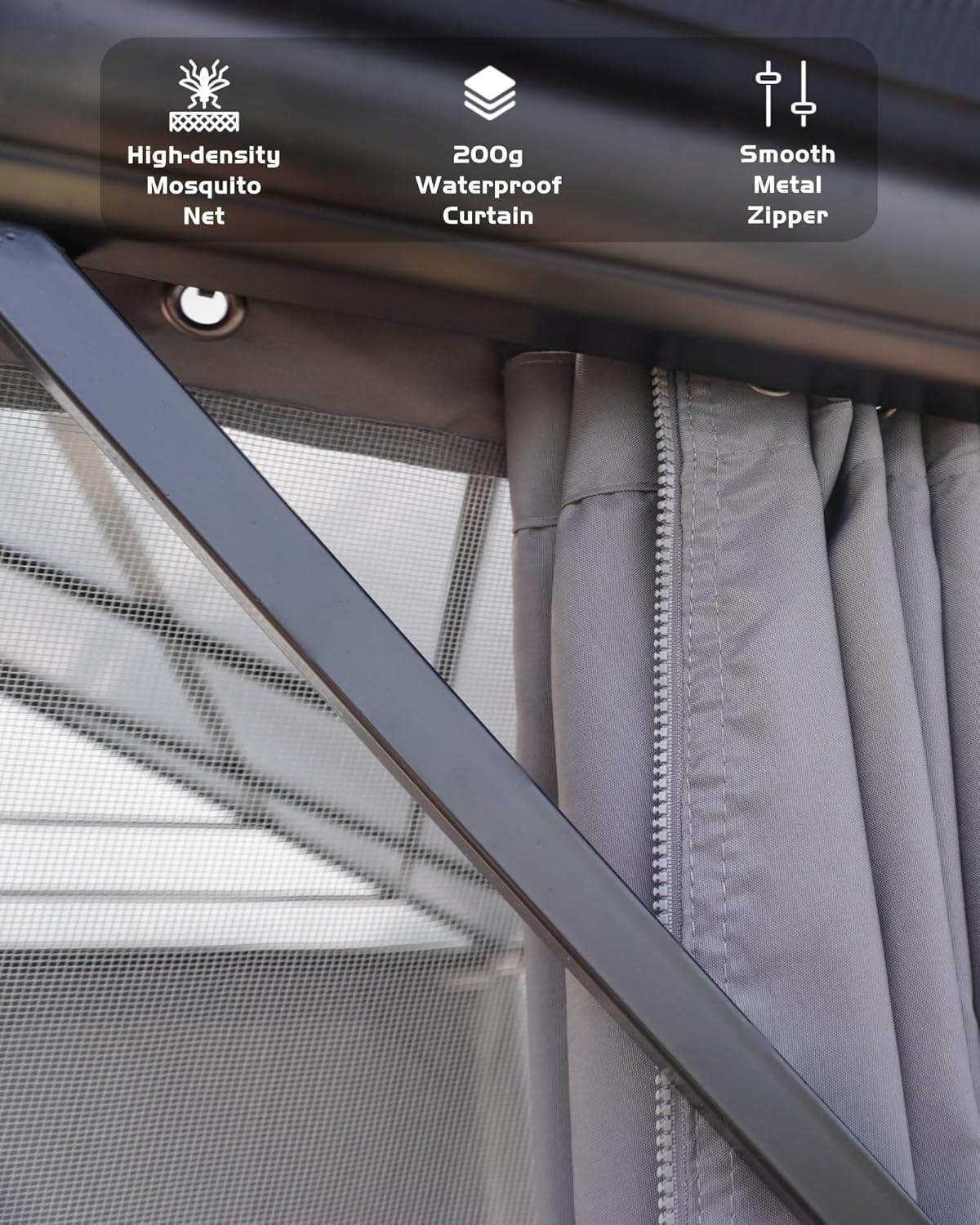 Hardtop Gazebo 10'x12' for All Weather, Double Polycarbonate Sheets Roof, Aluminum Alloy Frame, Net, and Curtain, Permanent Building for Patio, Deck