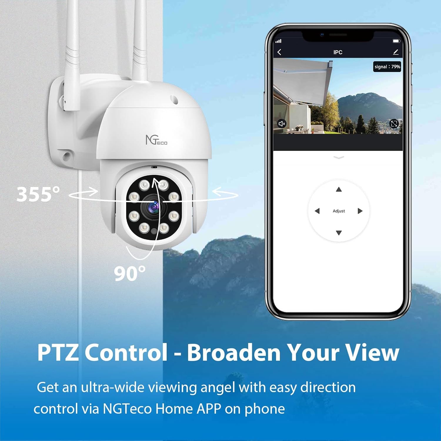 3MP Security Camera Outdoor, NGTeco Pan Tilt 2K Surveillance WiFi Camera with Spotlight Night Vision, 2-Way Audio, AI Motion Detection