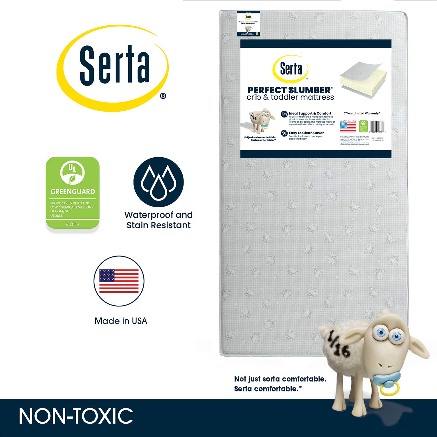 Delta Children Bianca White 6-in-1 Convertible Crib Bundle with Serta Dual Sided Waterproof Toddler Mattress