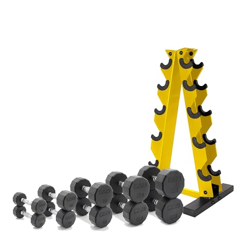 CAP Barbell 150 LB Coated Hex Dumbbell Weight Set with Vertical Rack | Multiple Options