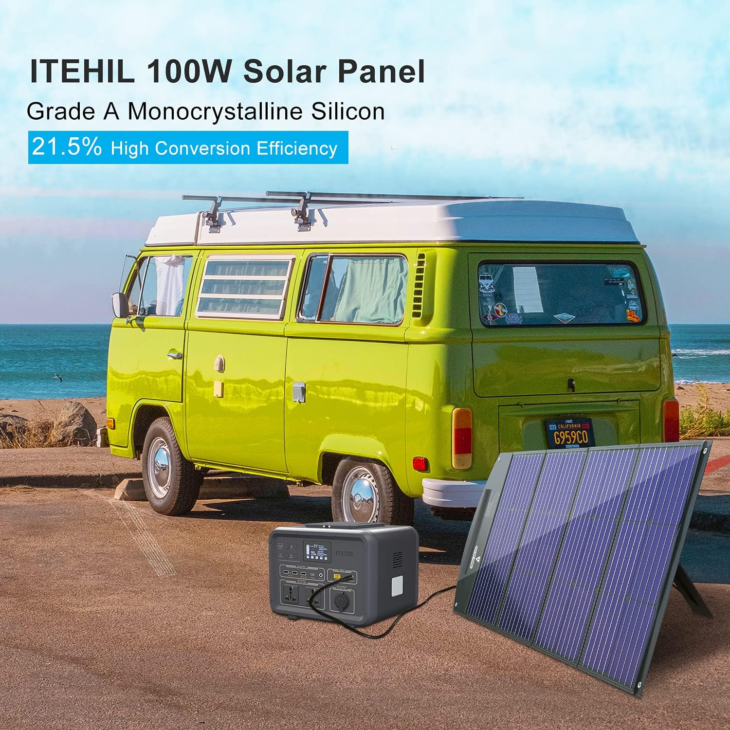 ITEHIL Solar Panel, 100W 18 Volt Monocrystalline Solar Panel Kits, Portable High Efficiency Solar Panel Charger