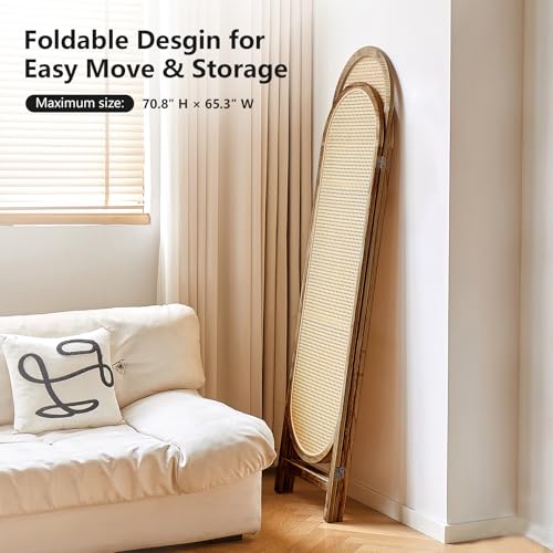 Room Divider 4 Panel, Folding Privacy Screen, Foldable Wood Divider Room Dec, Rattan Room Divider, Portable Partition Screen