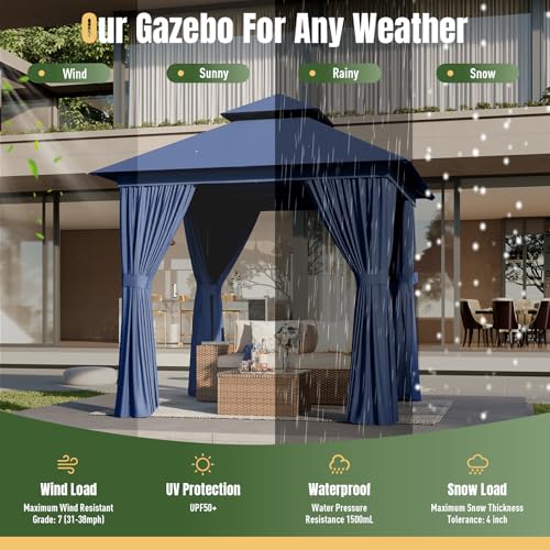 AOXUN Outdoor Gazebo for Patio 10x12, Metal Frame Canopy with Double Roofs