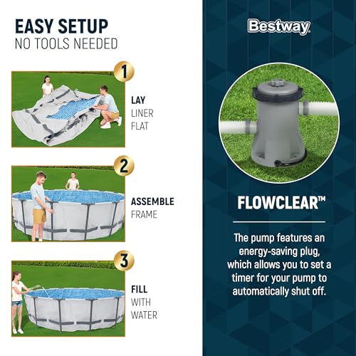 Bestway Steel Pro MAX 12 Foot by 30 Inch Round Above Ground Swimming Pool Set Outdoor Metal Frame Family Pool with Filter Pump, Gray