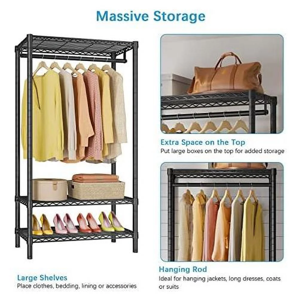 V1S 3 Tiers Garment Racks With Cover Clothing Rack For Hanging Clothes Free Standing Wardrobe Closet For Small Spaces Heavy Duty Clothes Rack