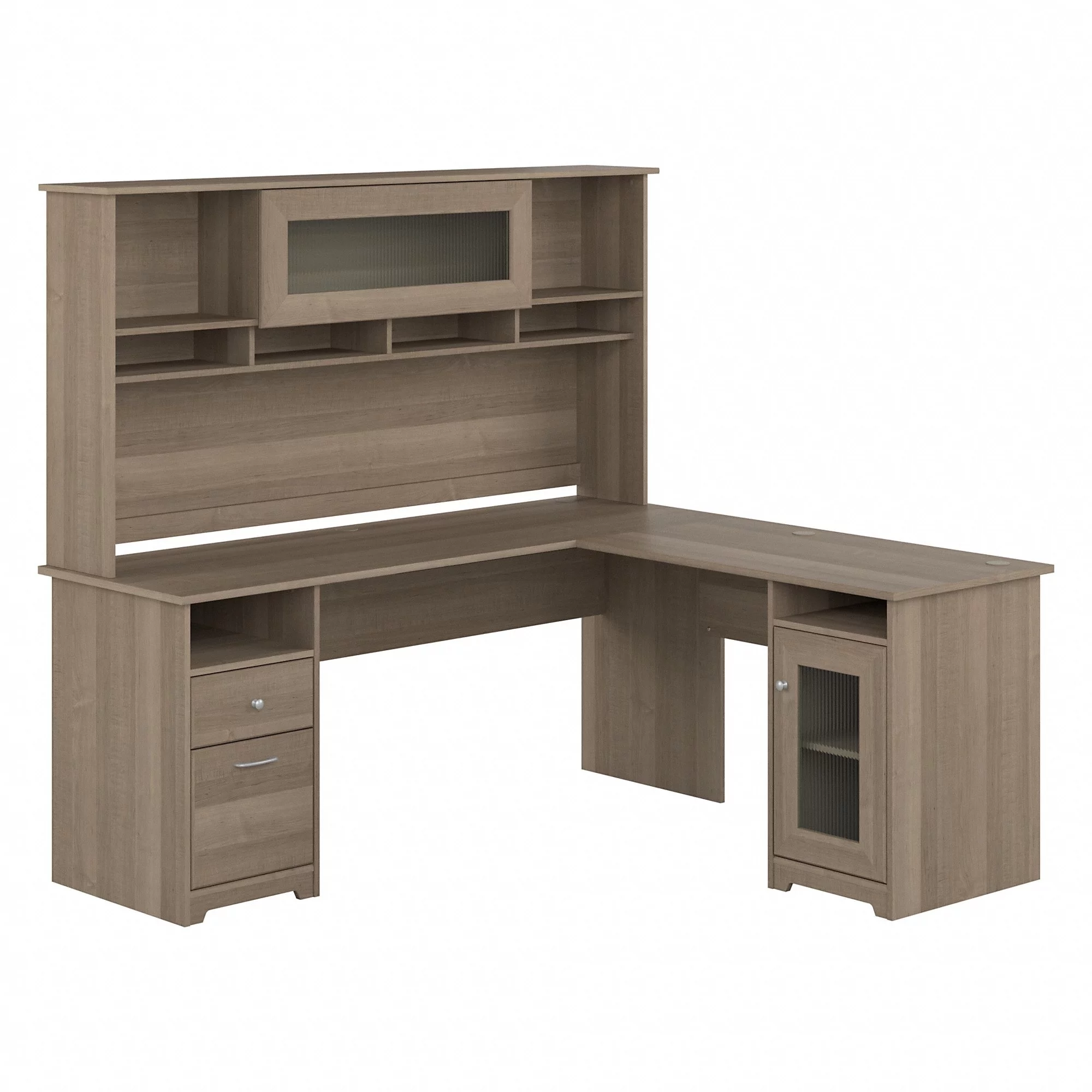 Cabot 72W L Shaped Computer Desk with Hutch in White - Engineered Wood