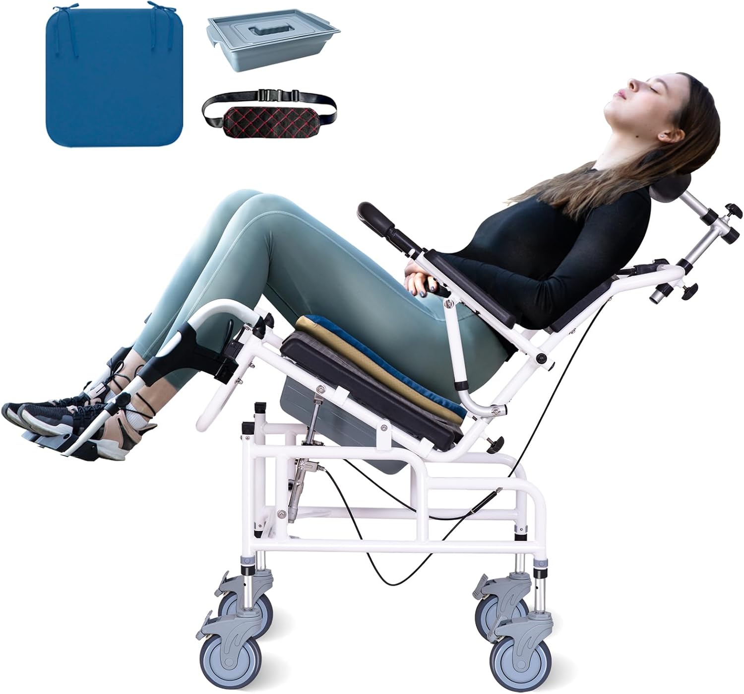 Upgrade Cushion-Juiwere Shower Chair with Arms and Back,Reclining Shower Chair with Wheels,Tilt 45° Shower Wheelchair with Headrest