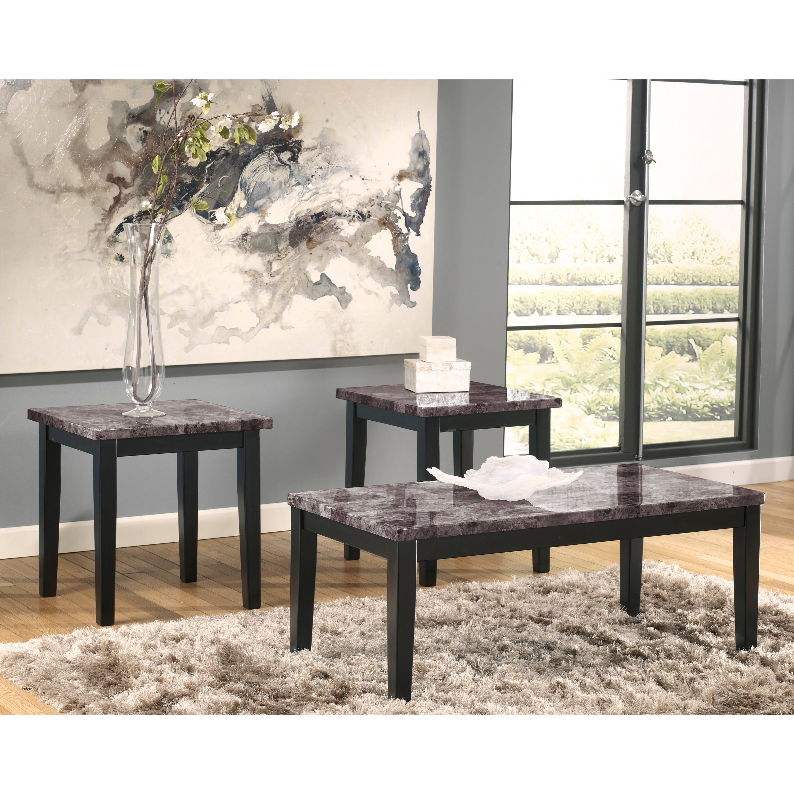 Signature Design by Ashley Maysville Faux Marble 3-Piece Occasional Table Set, Size: Black