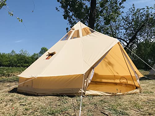 UNISTRENGH 5M Star Gazer Bell Tent 4 Season Waterproof Cotton Canvas Glamping Yurt Tent with Stove Jack Hole and Roof Windows for 6-8 Persons Camping