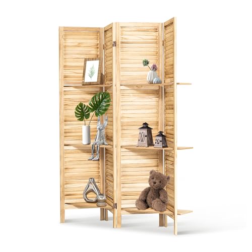 Osparple Room Divider with Shelves 6 Panel Wooden Folding Room Dividers Privacy Screen Wall Divider for Room Separation for Office and Apartment