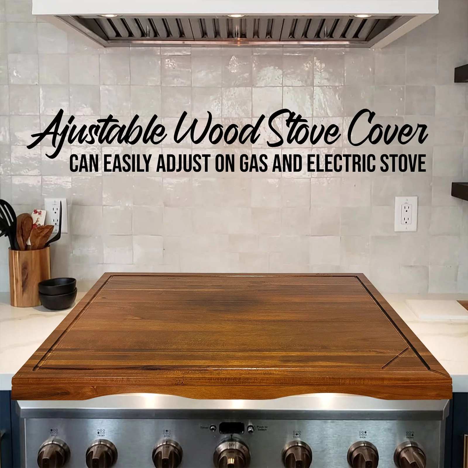 Cucina Green 30 inches Noodle Board, Cutting Board, Stove Top Cover, Charcuterie, Acacia Wood Adjustable Legs