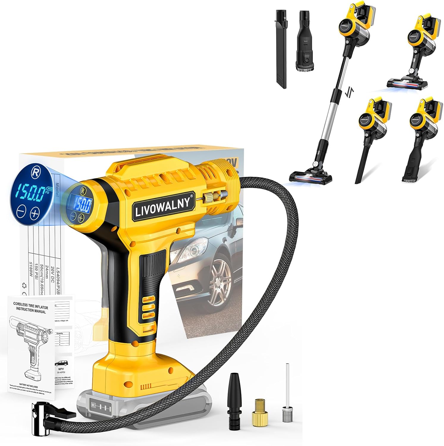 Tire Inflator Air Compressor Vacuum Cleaner