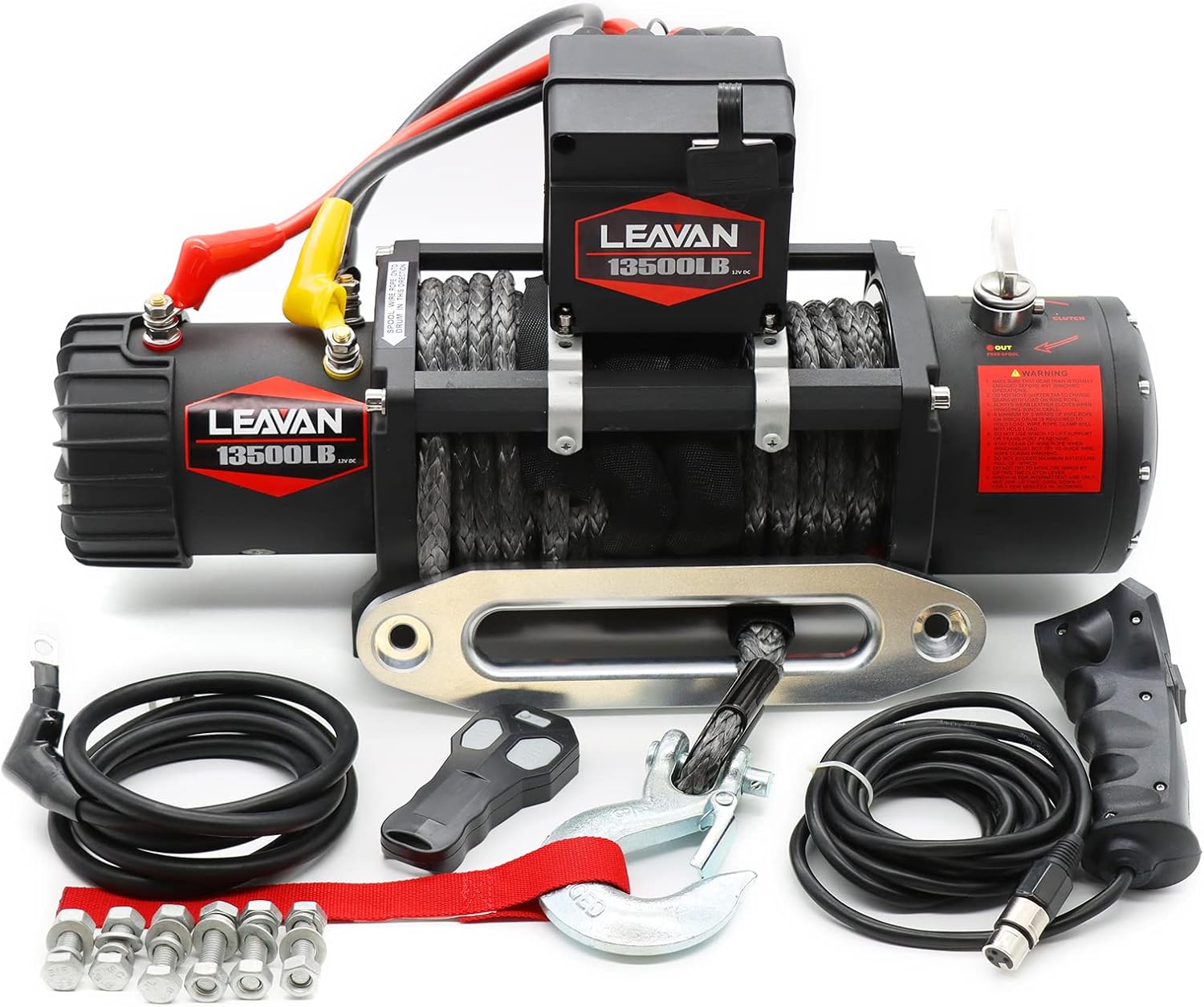 LEAVAN 13500 LB Electric Winch,12V DC Winch with Steel Cable Wire Rope: 21.5L x 6.3W x 8.6 H, 6.2 Ton Pulling Capacity