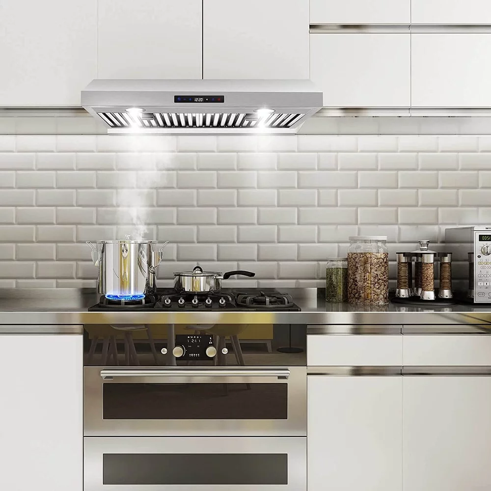 Under Cabinet Range Hood 30 inch with Dual Motors Stainless Steel Kitchen Hood 600 CFM Stove Filters
