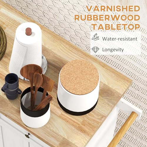 HOMCOM Kitchen Island on Wheels, Rolling Cart with Rubberwood Top, Spice Rack, Towel Rack and Drawers for Dining Room, Navy Blue
